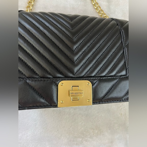 Karl Lagerfeld Bags Karl Lagerfeld Paris Lara Quilted Leather Shoulder Bag In Black Gold
